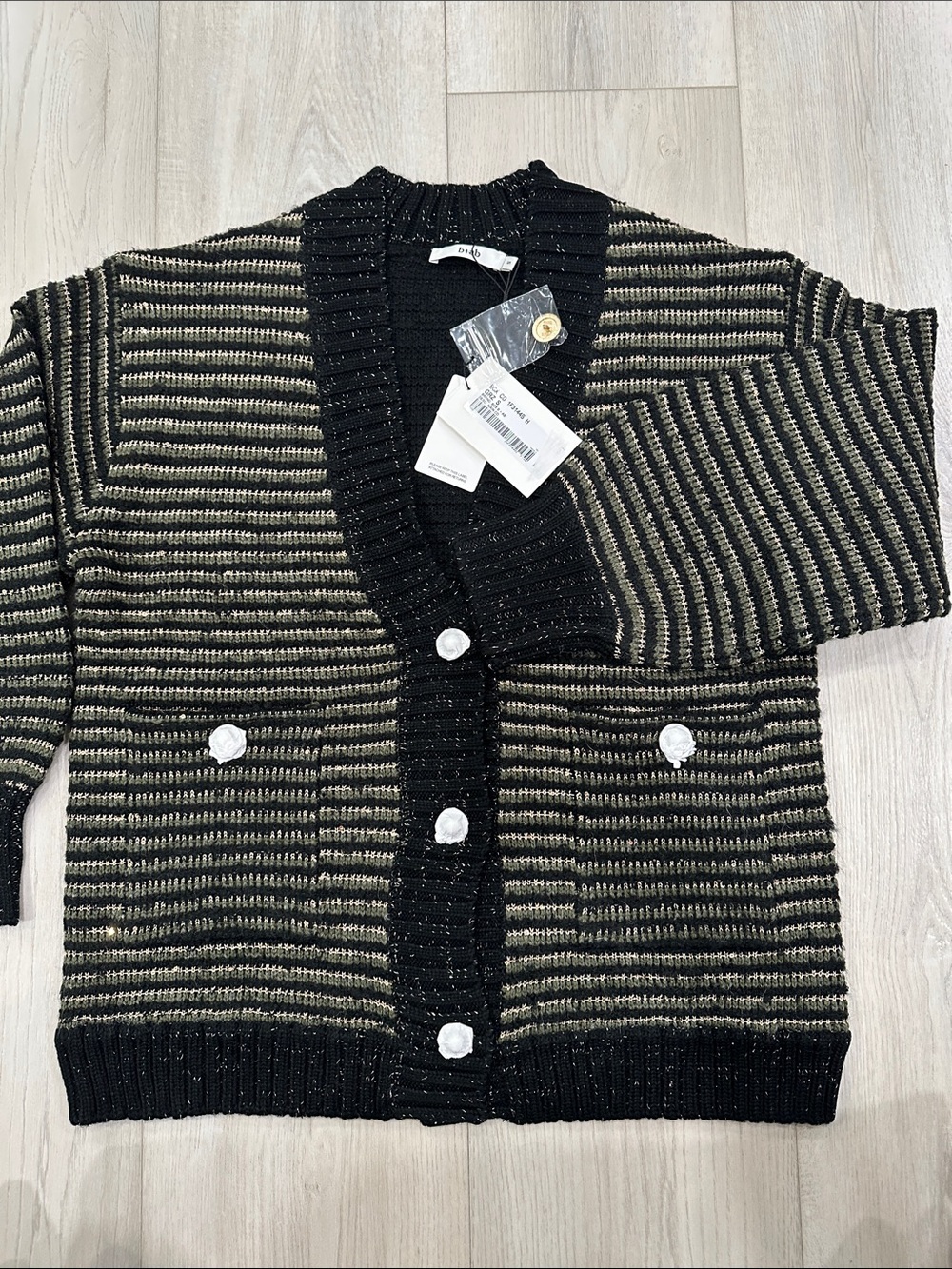 Ba&sh Metallic Stripe Chunky Knit Cardigan Sweater Size S NWT